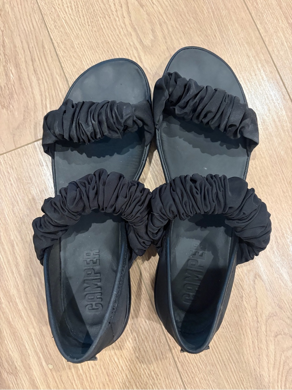 Camper Black Ruched Strap Sandals Women’s EU 38 / US 8